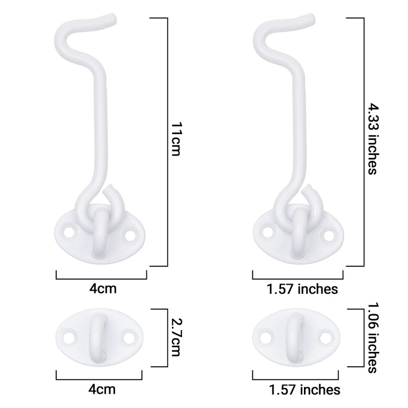 ECO-FUSED 4-inch Heavy Duty Hook and Eye Latch - 2X Barn Door Lock (White)  8X Mounting Screws - Powder Coated Stainless Steel Hooks for Door  Windows  Sheds  Fences  Gates  Closets  Cabinets - Image 2